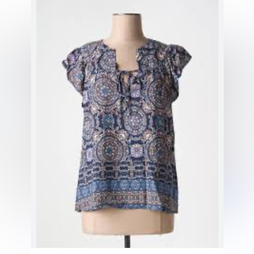 Molly Bracken Navy and Lavender Mosaic Floral Cap Sleeve Top